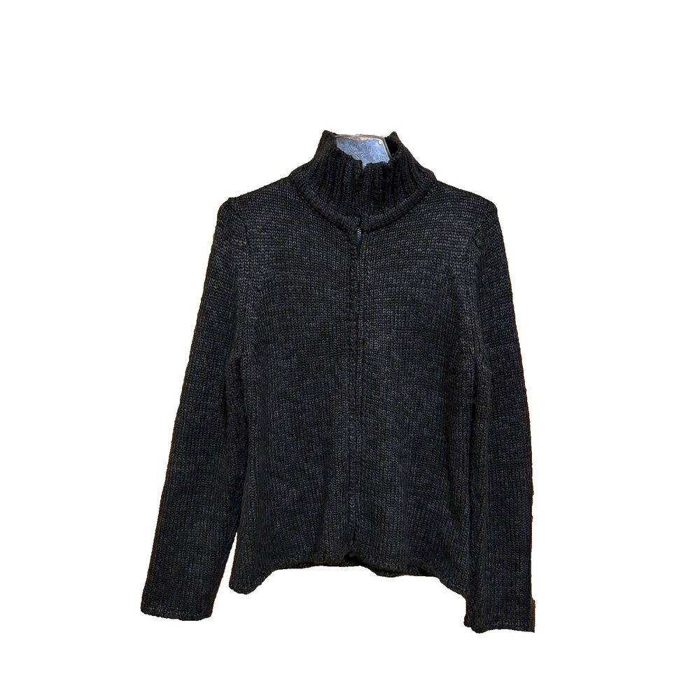 Kintamani Wind River Womens M Charcoal Chunky Knit Full Zip Cardigan Sweater